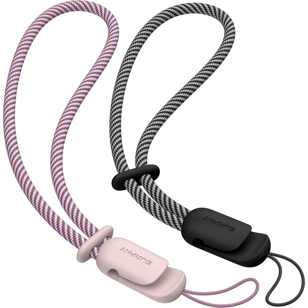 imageSURPHY 2 Pack Phone Lanyard for Cellphone Case Phone Wrist Strap for Case Cellphone Strap with 2Color Braided Charm Wrist Lanyard for Women and Men Black ampamp GrayPink  Black