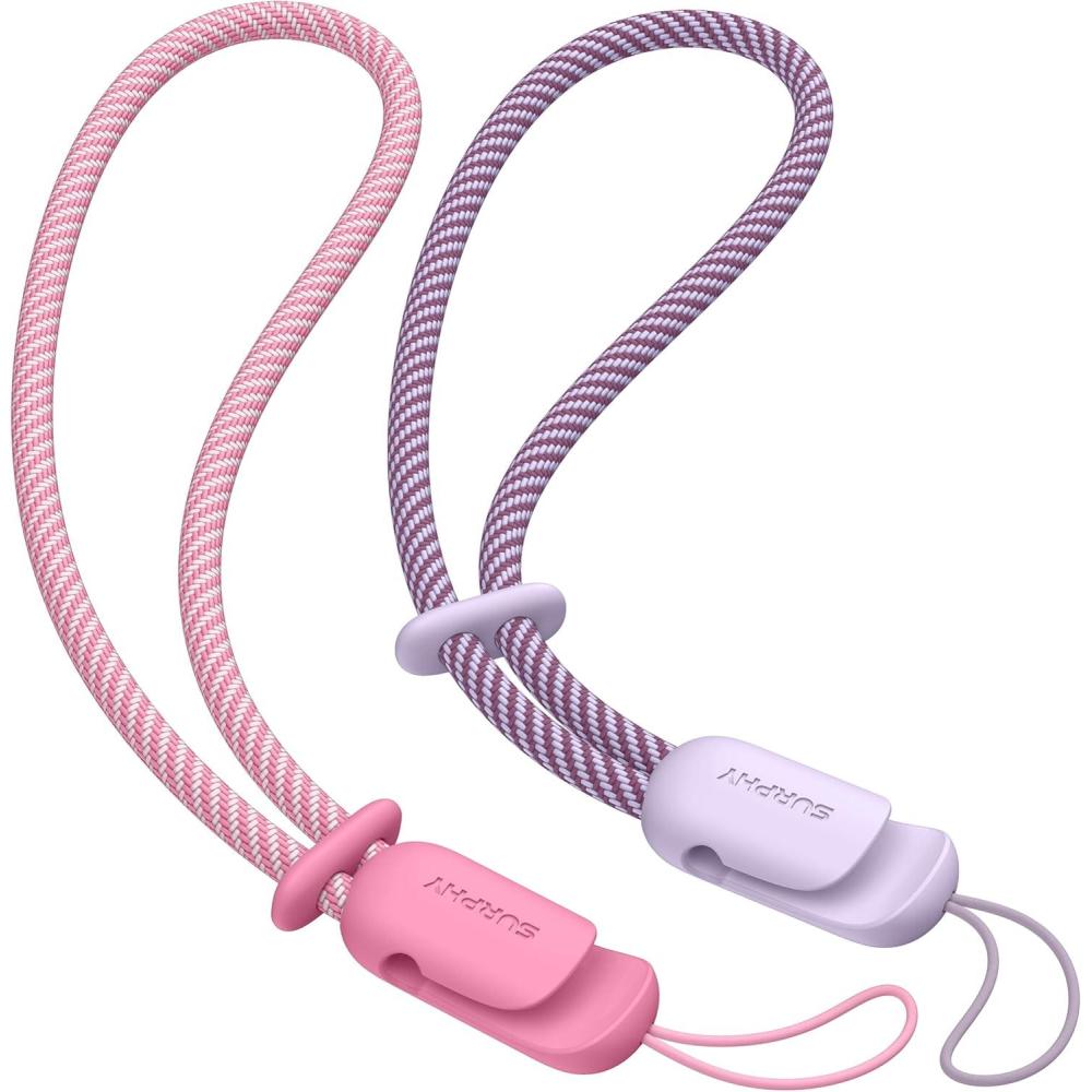 imageSURPHY 2 Pack Phone Lanyard for Cellphone Case Phone Wrist Strap for Case Cellphone Strap with 2Color Braided Charm Wrist Lanyard for Women and Men Black ampamp GrayRose Pink  Lilac