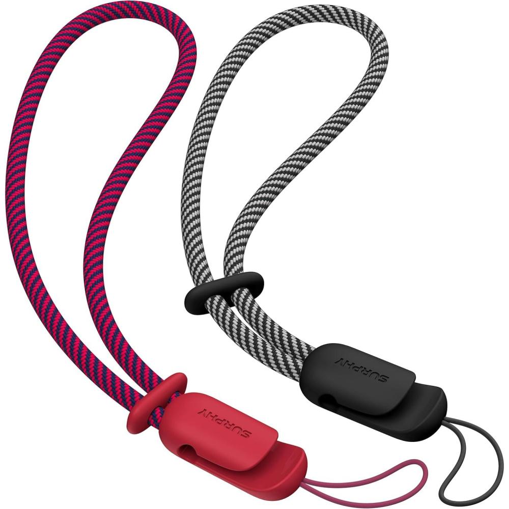 imageSURPHY 2 Pack Phone Lanyard for Cellphone Case Phone Wrist Strap for Case Cellphone Strap with 2Color Braided Charm Wrist Lanyard for Women and Men Black ampamp GrayRed  Black