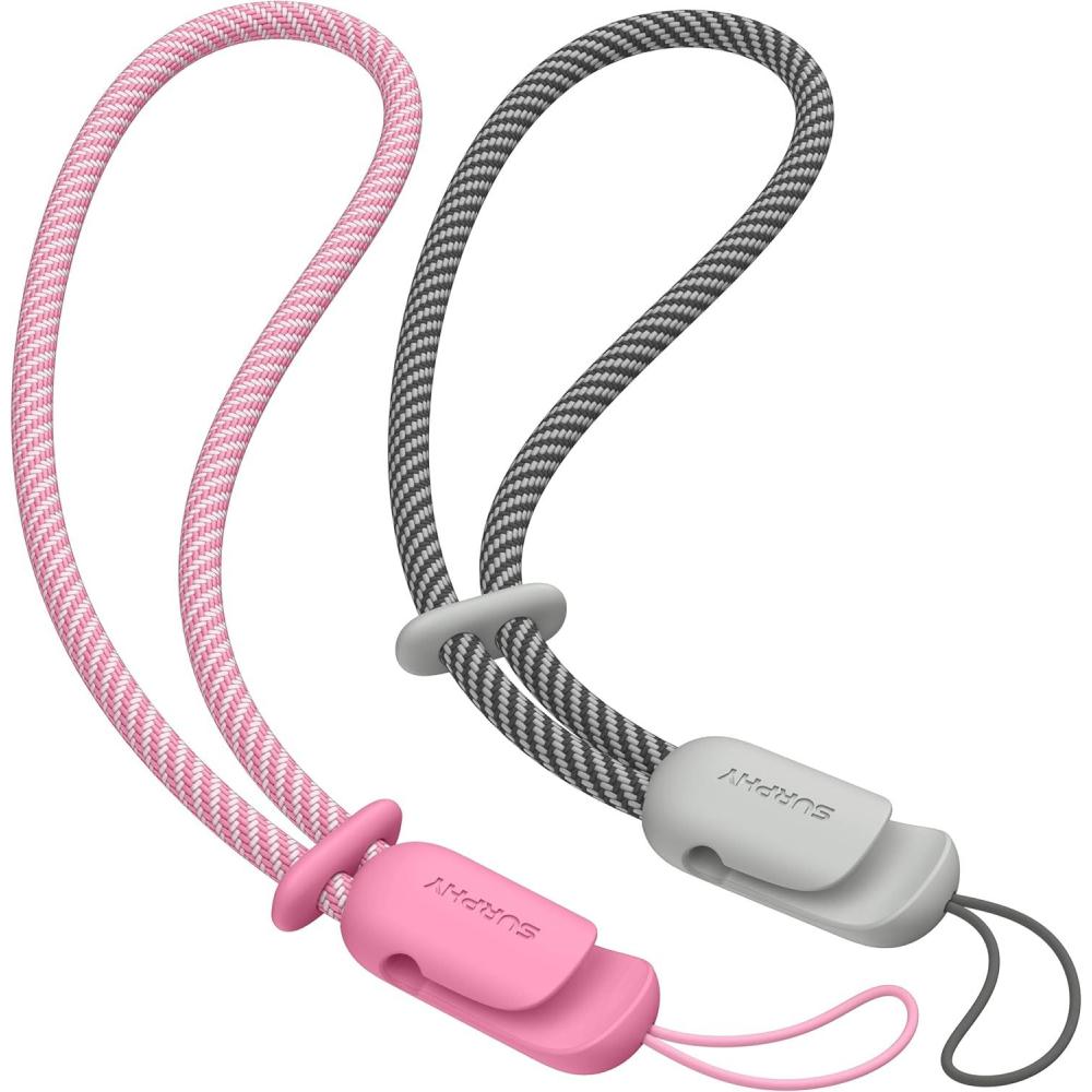 imageSURPHY 2 Pack Phone Lanyard for Cellphone Case Phone Wrist Strap for Case Cellphone Strap with 2Color Braided Charm Wrist Lanyard for Women and Men Black ampamp GrayRose Pink  Gray