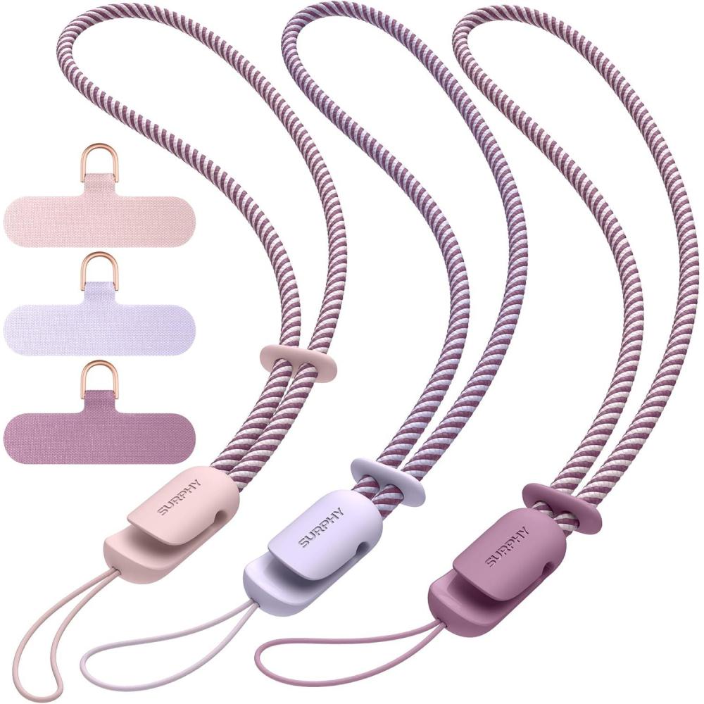 imageSURPHY 3 Pack Phone Wrist Strap with CellPhone Tether Tab Cellphone Lanyard Phone Strap with 2Color Braided Wrist LanyardA Pink  Lilac  Lilac Purple