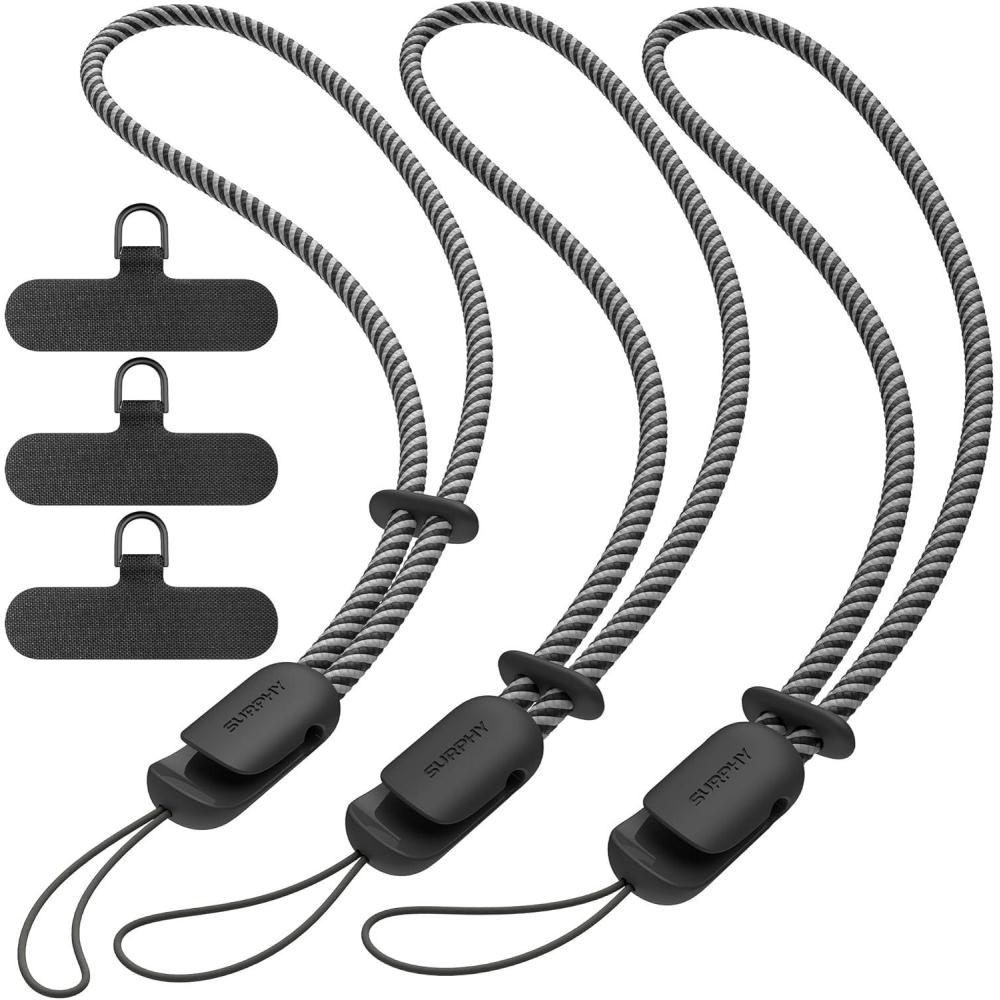 imageSURPHY 3 Pack Phone Wrist Strap with CellPhone Tether Tab Cellphone Lanyard Phone Strap with 2Color Braided Wrist LanyardBlack  Black  Black