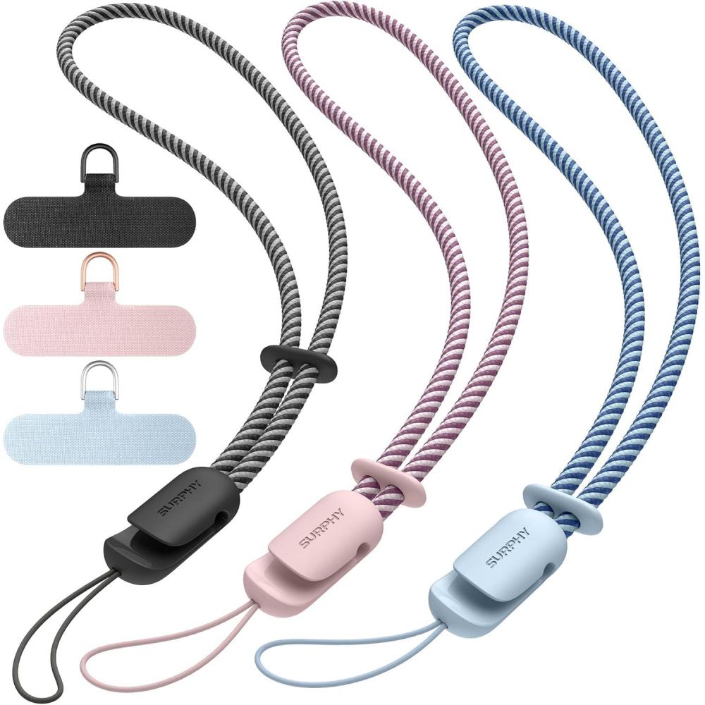 imageSURPHY 3 Pack Phone Wrist Strap with CellPhone Tether Tab Cellphone Lanyard Phone Strap with 2Color Braided Wrist LanyardBlack  Cloud Blue  Pink