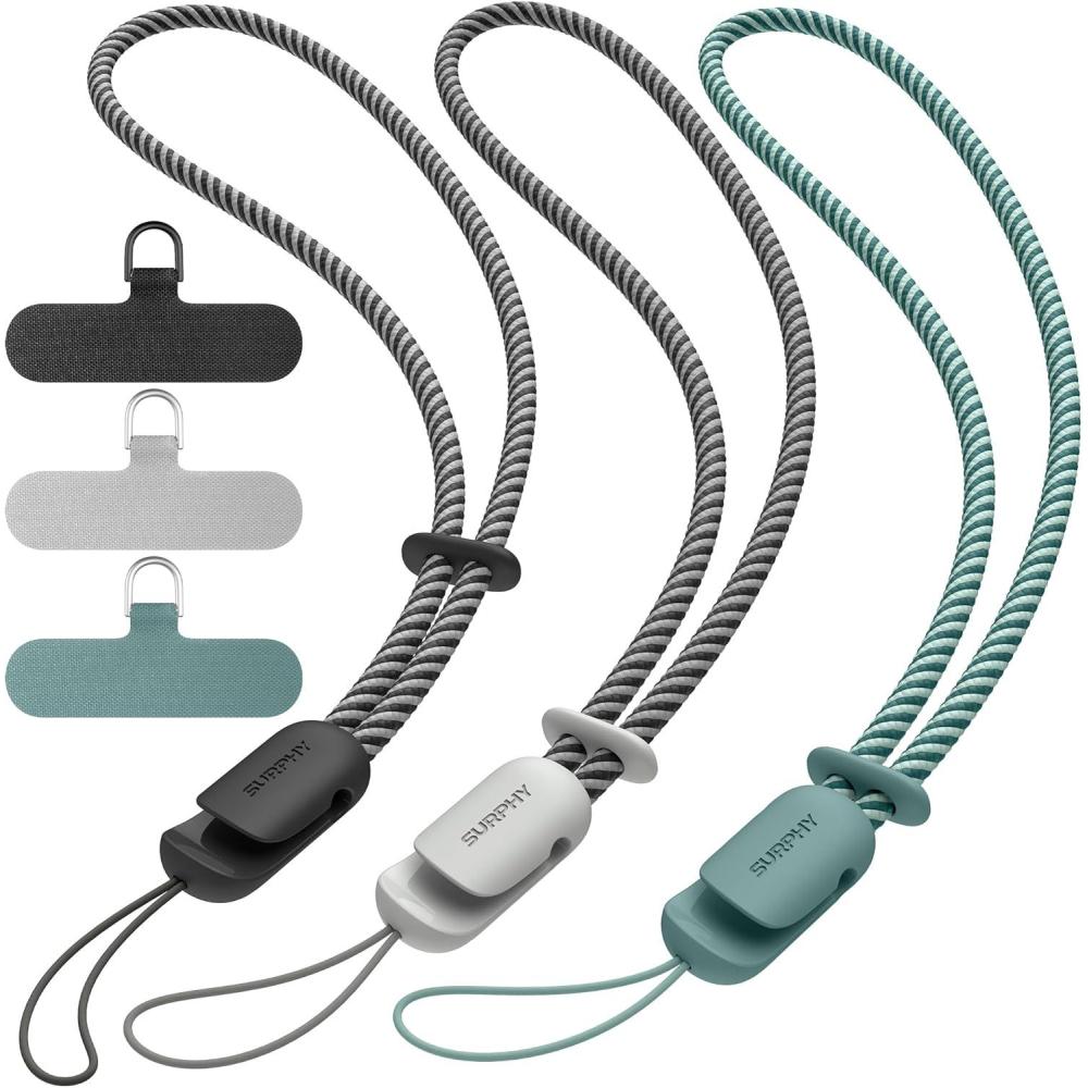 imageSURPHY 3 Pack Phone Wrist Strap with CellPhone Tether Tab Cellphone Lanyard Phone Strap with 2Color Braided Wrist LanyardBlack  Green  Gray