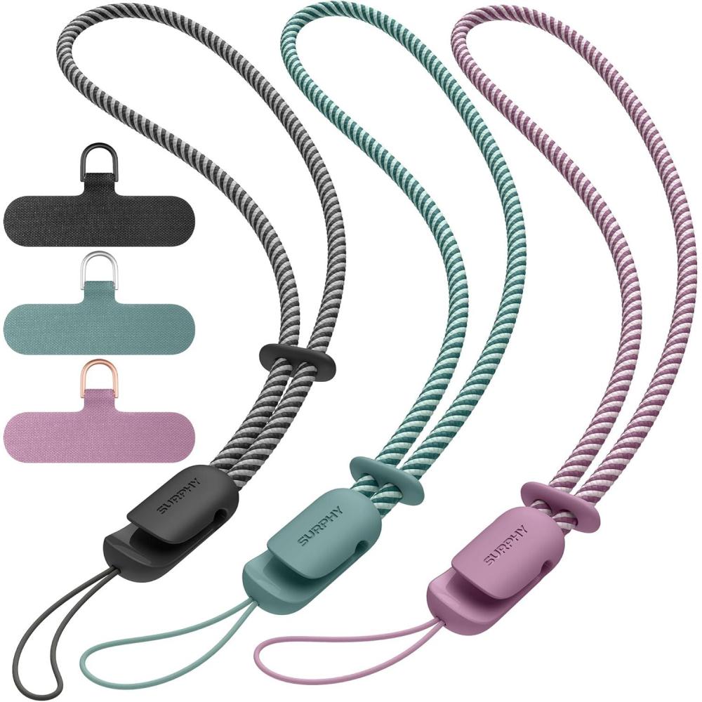 imageSURPHY 3 Pack Phone Wrist Strap with CellPhone Tether Tab Cellphone Lanyard Phone Strap with 2Color Braided Wrist LanyardBlack  Green  Lilac Purple