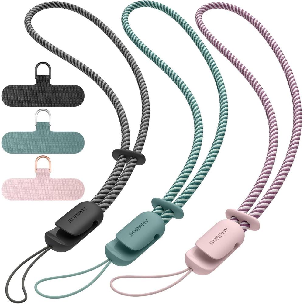 imageSURPHY 3 Pack Phone Wrist Strap with CellPhone Tether Tab Cellphone Lanyard Phone Strap with 2Color Braided Wrist LanyardBlack  Green  Pink