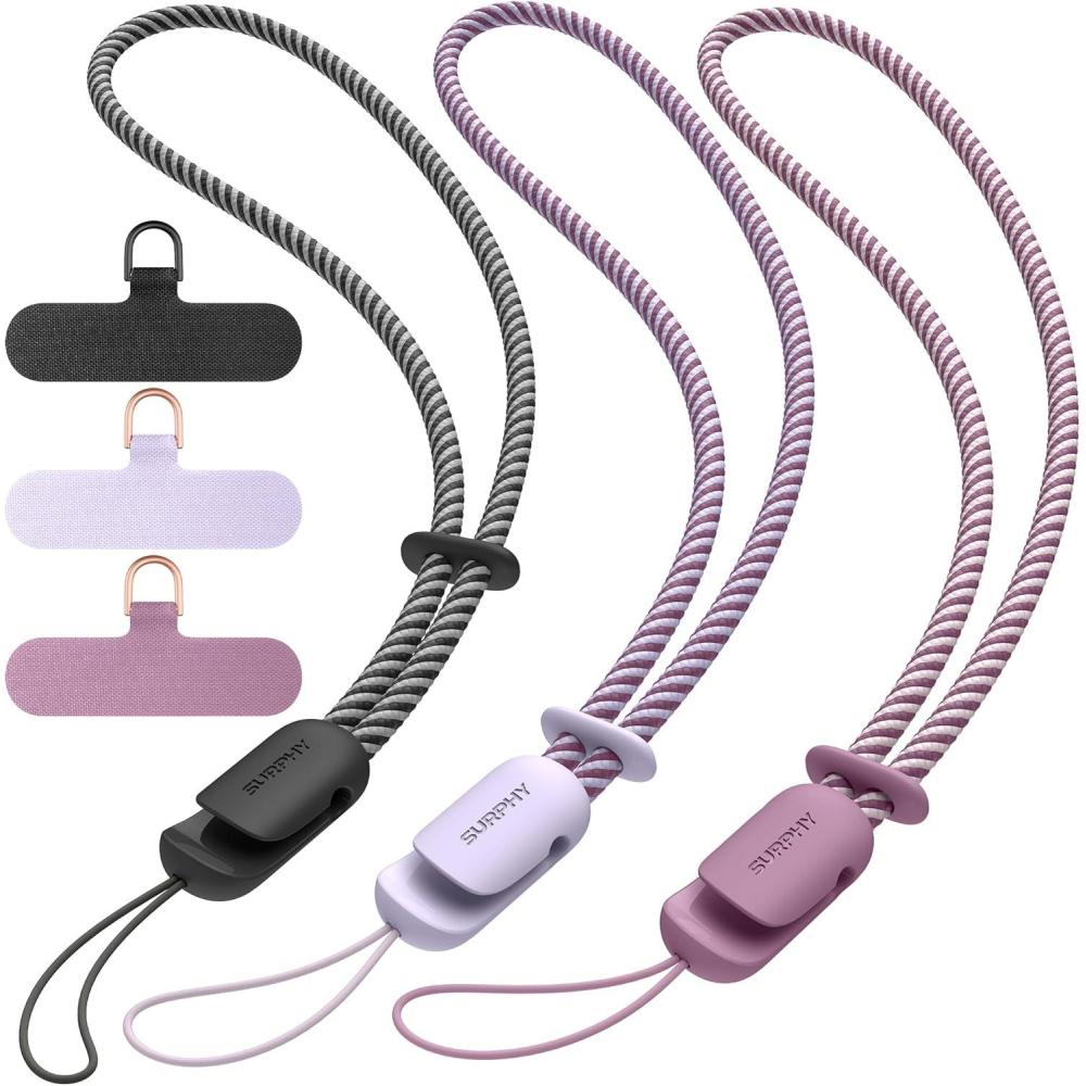 imageSURPHY 3 Pack Phone Wrist Strap with CellPhone Tether Tab Cellphone Lanyard Phone Strap with 2Color Braided Wrist LanyardBlack  Lilac  Lilac Purple
