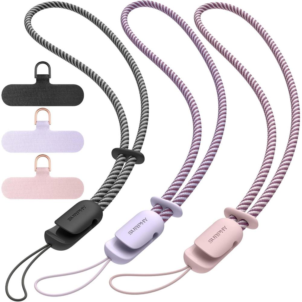 imageSURPHY 3 Pack Phone Wrist Strap with CellPhone Tether Tab Cellphone Lanyard Phone Strap with 2Color Braided Wrist LanyardBlack  Lilac  Pink