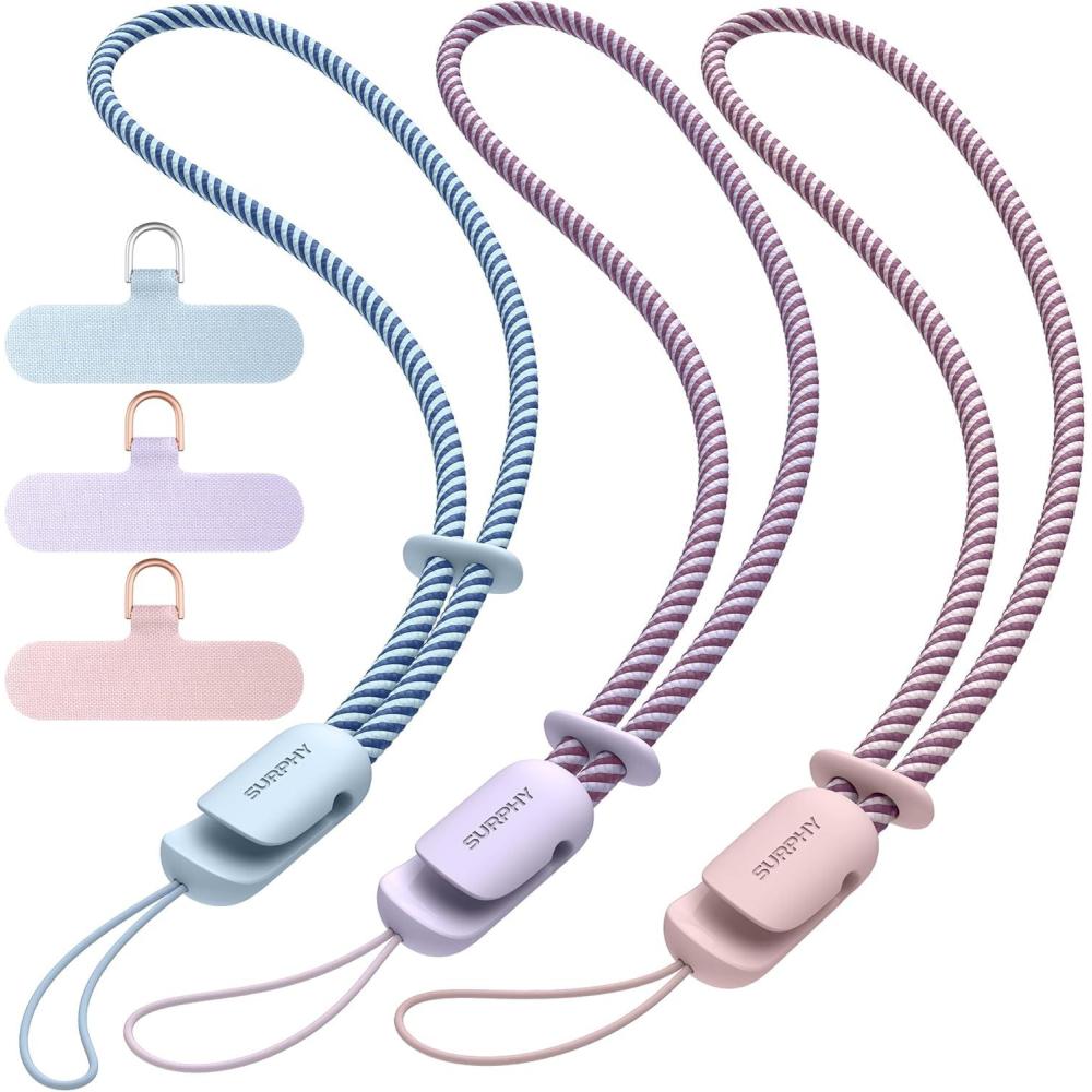 imageSURPHY 3 Pack Phone Wrist Strap with CellPhone Tether Tab Cellphone Lanyard Phone Strap with 2Color Braided Wrist LanyardCloud Blue  Lilac  Pink