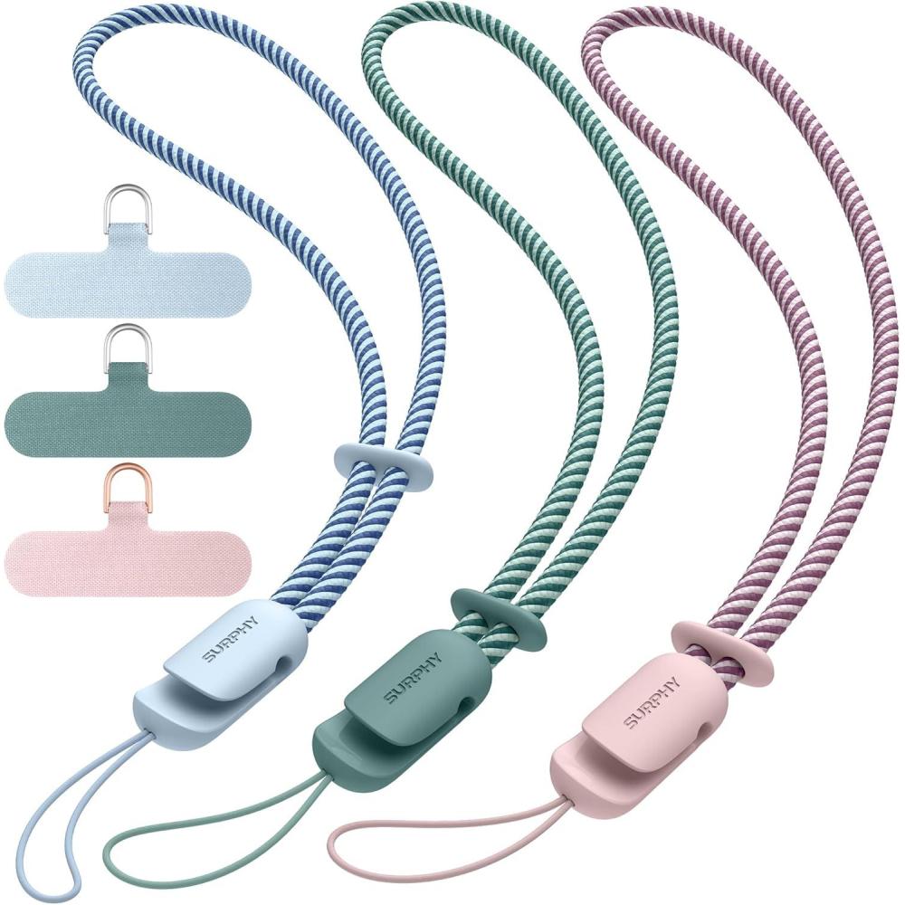 imageSURPHY 3 Pack Phone Wrist Strap with CellPhone Tether Tab Cellphone Lanyard Phone Strap with 2Color Braided Wrist LanyardCloud Blue  Pink  Green
