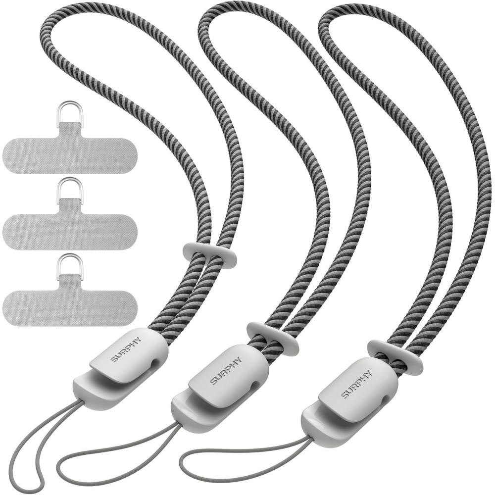 imageSURPHY 3 Pack Phone Wrist Strap with CellPhone Tether Tab Cellphone Lanyard Phone Strap with 2Color Braided Wrist LanyardGray  Gray  Gray