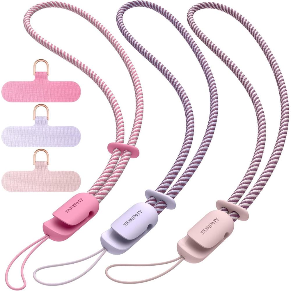 imageSURPHY 3 Pack Phone Wrist Strap with CellPhone Tether Tab Cellphone Lanyard Phone Strap with 2Color Braided Wrist LanyardLilac  Pink  Rose Pink