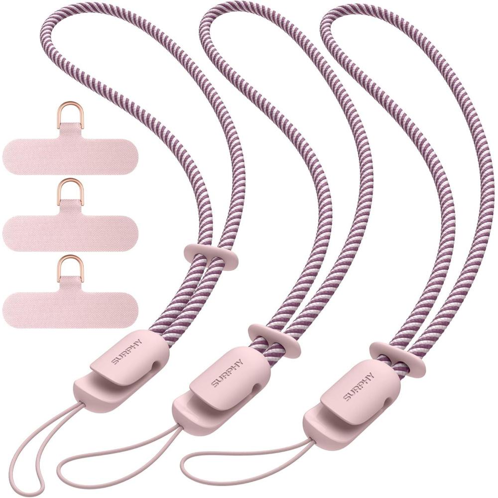 imageSURPHY 3 Pack Phone Wrist Strap with CellPhone Tether Tab Cellphone Lanyard Phone Strap with 2Color Braided Wrist LanyardPink  Pink  Pink