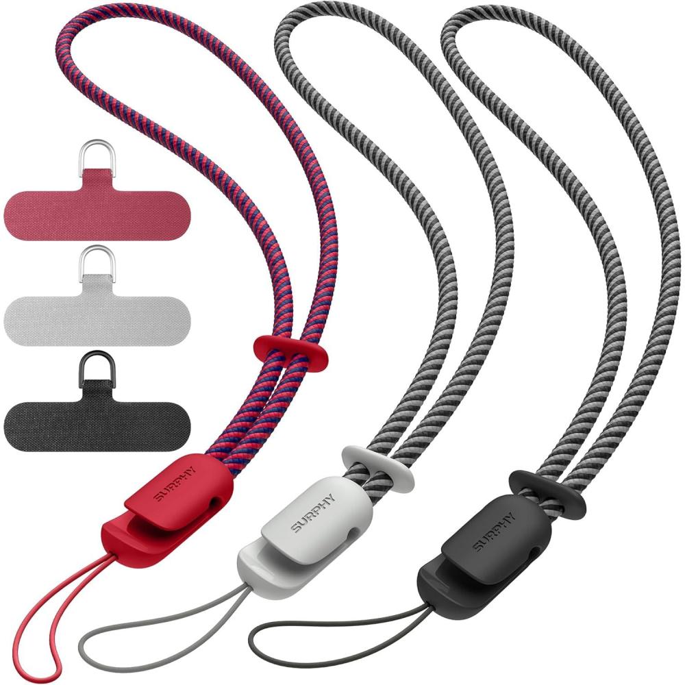 imageSURPHY 3 Pack Phone Wrist Strap with CellPhone Tether Tab Cellphone Lanyard Phone Strap with 2Color Braided Wrist LanyardRed  Black  Gray