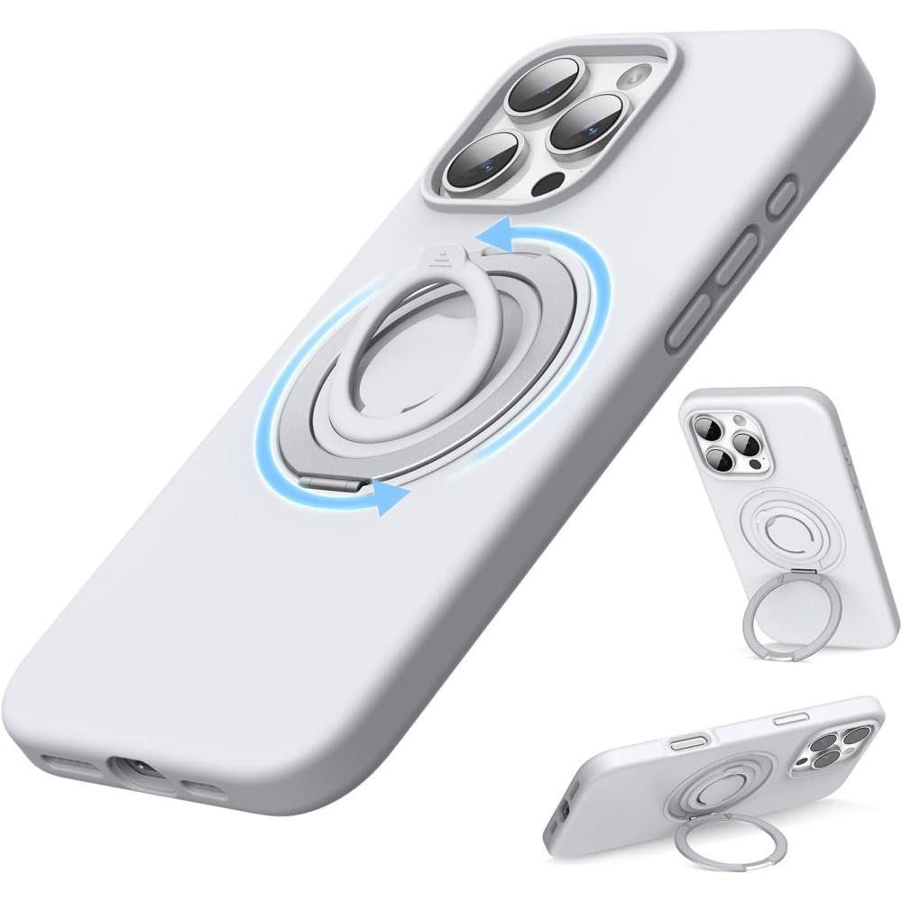 imageSURPHY 360 Magnetic Stand for iPhone 16 Pro Case with Finger Ring Compatible with MagSafe Ring Stand and Finger Ring Phone Case for 16 Pro 63 inch 2024 ClearWhite Titanium