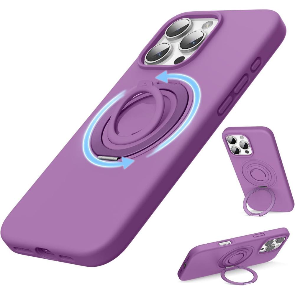 imageSURPHY 360 Magnetic Stand for iPhone 16 Pro Max Case with Finger Ring Compatible with MagSafe Ring Stand and Finger Ring Phone Case for 16 Pro Max 69 inch 2024 Light PinkOrchid Purple