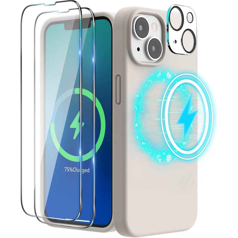 imageSURPHY 4 in 1 Designed for iPhone 14 Case Compatible with MagSafe 61 inch 2022 with 2 Pack Screen Protector Camera Cover Liquid Silicone Phone Case Cactus GreenStone