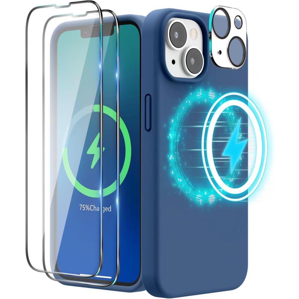 imageSURPHY 4 in 1 Designed for iPhone 14 Case Compatible with MagSafe 61 inch 2022 with 2 Pack Screen Protector  Camera Cover Liquid Silicone Phone Case Cactus GreenBlue Jay