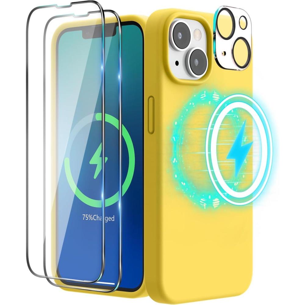 imageSURPHY 4 in 1 Designed for iPhone 14 Case Compatible with MagSafe 61 inch 2022 with 2 Pack Screen Protector Camera Cover Liquid Silicone Phone Case Cactus GreenSunshine