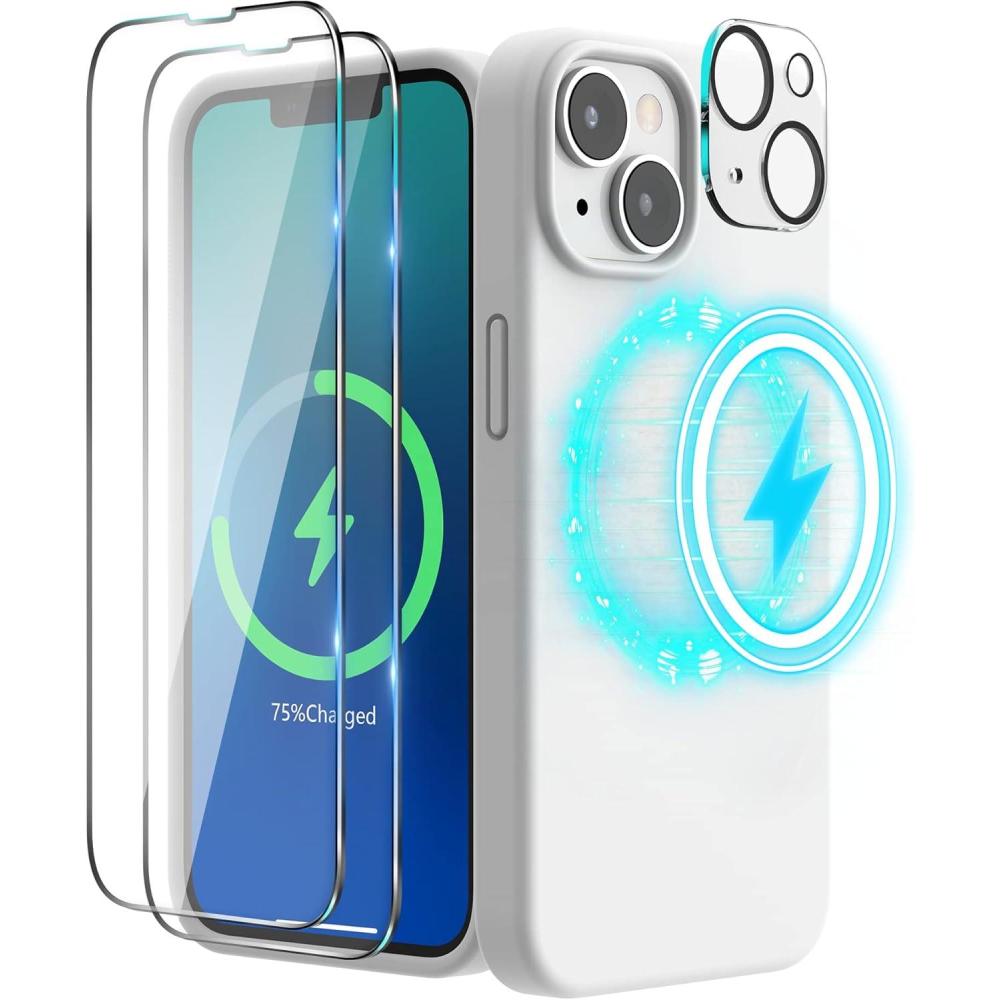 imageSURPHY 4 in 1 Designed for iPhone 14 Plus Case Compatible with MagSafe 67 inch 2022 with 2 Pack Screen Protector Camera Cover Liquid Silicone Phone Case WhiteWhite