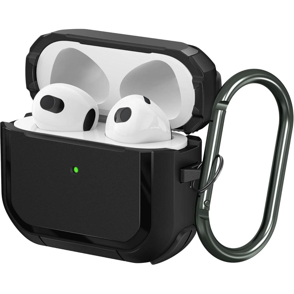 imageSURPHY Armor Case Designed for AirPods 3 Case 2021 Rugged Protective Case with Keychain for Airpods 3rd Generation Front LED Visible Black