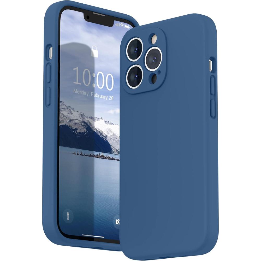 imageSURPHY Case for iPhone 13 Pro Case with Screen Protector 13 Pro Liquid Silicone Phone Cases Camera Protection ampamp Soft Microfiber Lining BlackBlue Jay