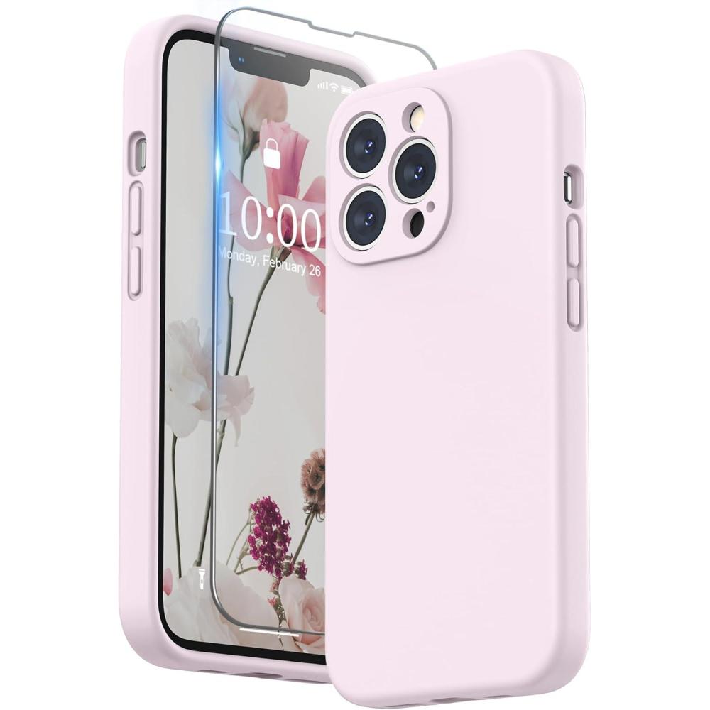 imageSURPHY Case for iPhone 13 Pro Case with Screen Protector 13 Pro Liquid Silicone Phone Cases Camera Protection ampamp Soft Microfiber Lining BlackChalk Pink