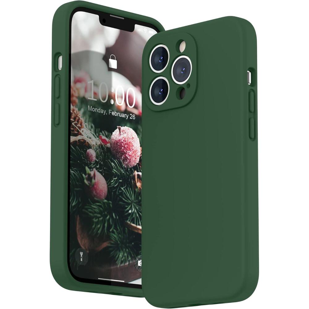 imageSURPHY Case for iPhone 13 Pro Case with Screen Protector 13 Pro Liquid Silicone Phone Cases Camera Protection ampamp Soft Microfiber Lining BlackClover Green