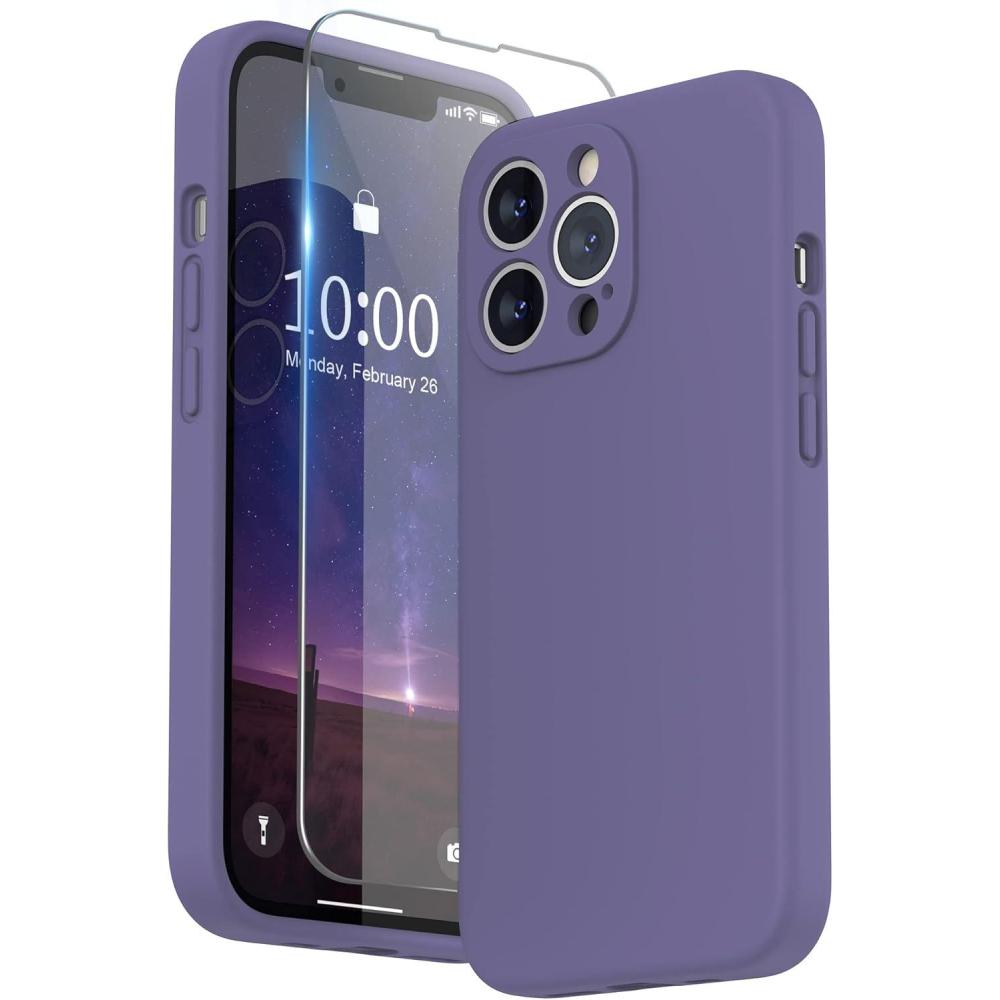 imageSURPHY Case for iPhone 13 Pro Case with Screen Protector 13 Pro Liquid Silicone Phone Cases Camera Protection ampamp Soft Microfiber Lining BlackIris Purple