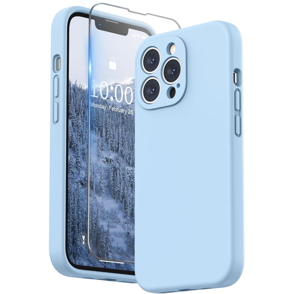 imageSURPHY Case for iPhone 13 Pro Case with Screen Protector 13 Pro Liquid Silicone Phone Cases Camera Protection ampamp Soft Microfiber Lining BlackLight Blue