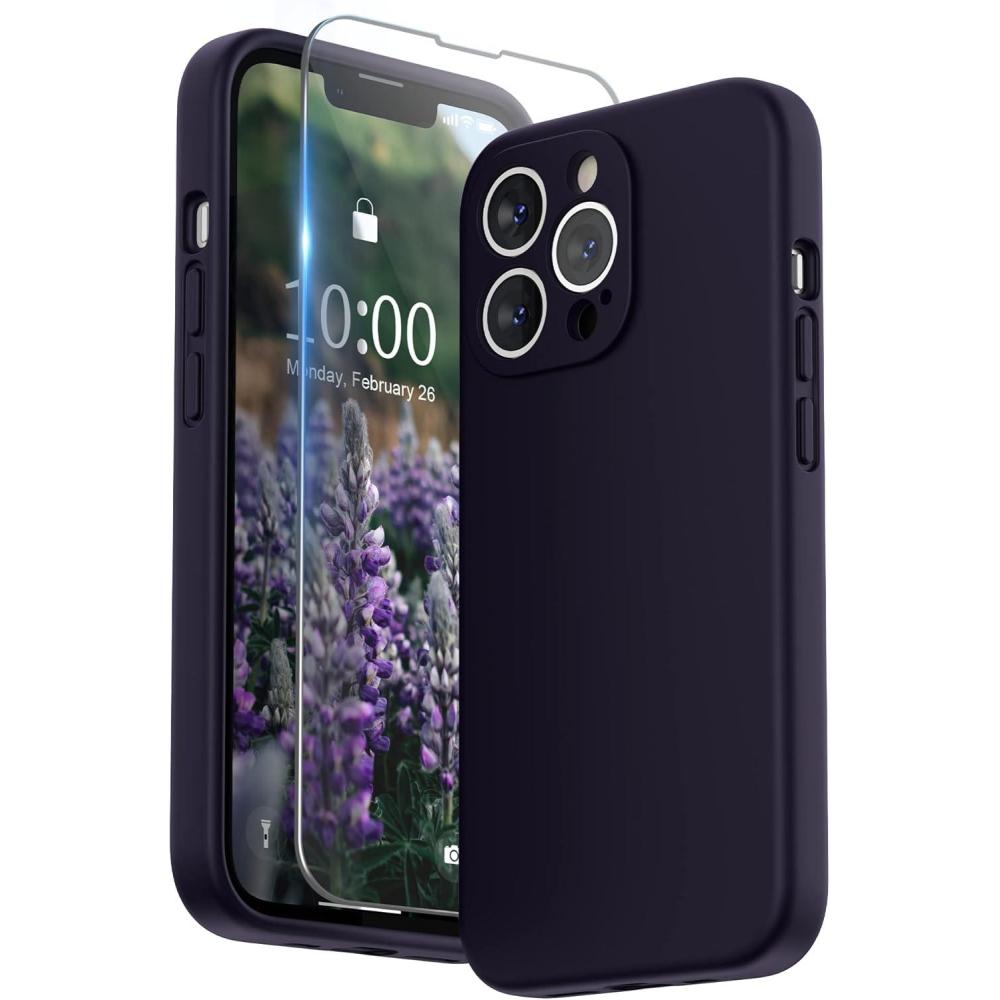 imageSURPHY Case for iPhone 13 Pro Case with Screen Protector 13 Pro Liquid Silicone Phone Cases Camera Protection ampamp Soft Microfiber Lining BlackMidnight Purple