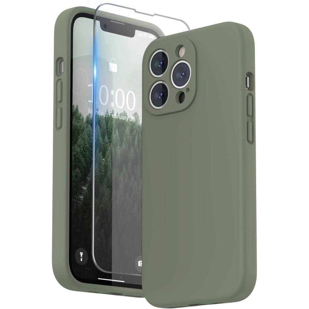 imageSURPHY Case for iPhone 13 Pro Case with Screen Protector 13 Pro Liquid Silicone Phone Cases Camera Protection ampamp Soft Microfiber Lining BlackOlive