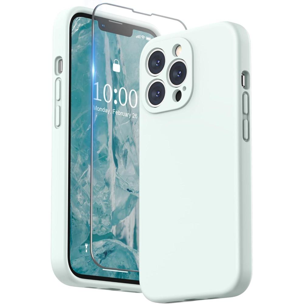 imageSURPHY Case for iPhone 13 Pro Case with Screen Protector 13 Pro Liquid Silicone Phone Cases Camera Protection ampamp Soft Microfiber Lining BlackSoft Mint