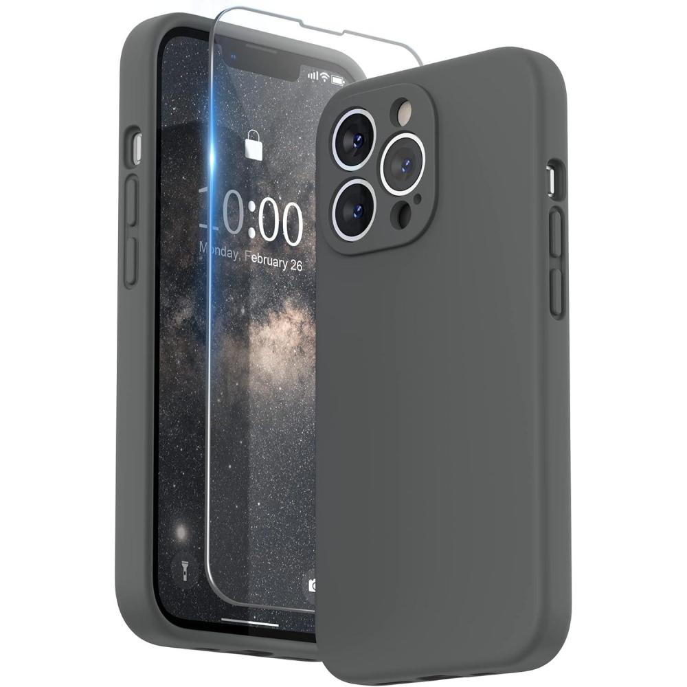 imageSURPHY Case for iPhone 13 Pro Case with Screen Protector 13 Pro Liquid Silicone Phone Cases Camera Protection ampamp Soft Microfiber Lining BlackSpace Gray
