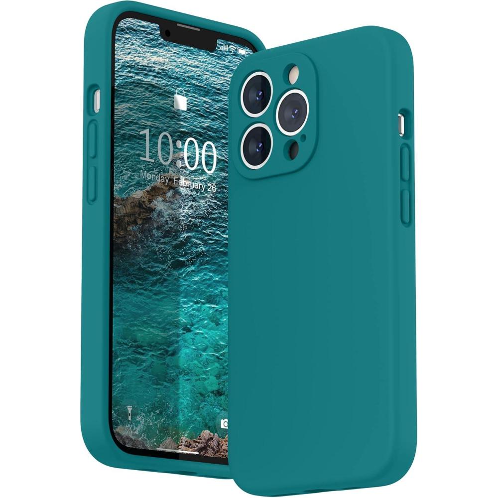 imageSURPHY Case for iPhone 13 Pro Case with Screen Protector 13 Pro Liquid Silicone Phone Cases Camera Protection ampamp Soft Microfiber Lining BlackTeal Blue