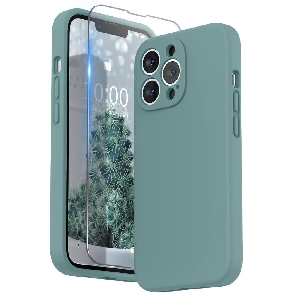 imageSURPHY Case for iPhone 13 Pro Case with Screen Protector 13 Pro Liquid Silicone Phone Cases Camera Protection ampamp Soft Microfiber Lining Pink SandCactus Green