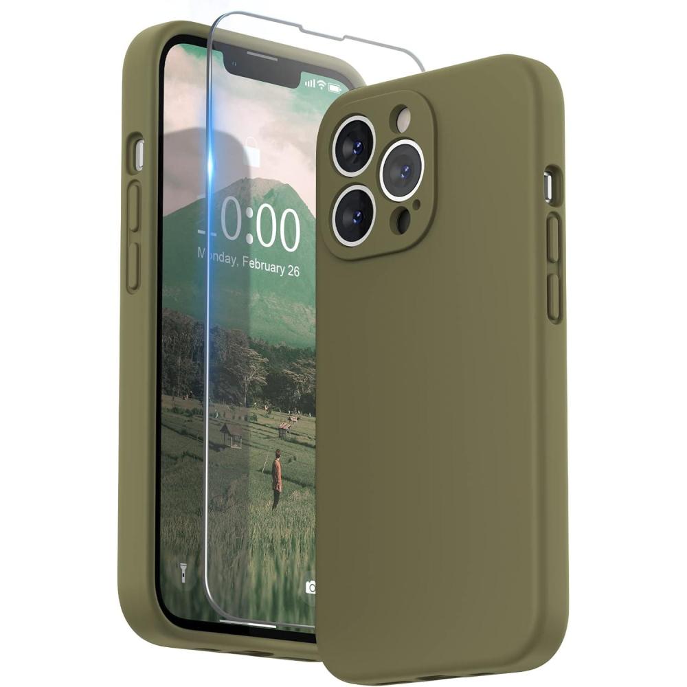 imageSURPHY Case for iPhone 13 Pro Case with Screen Protector 13 Pro Liquid Silicone Phone Cases Camera Protection ampamp Soft Microfiber Lining Pink SandKhaki Green
