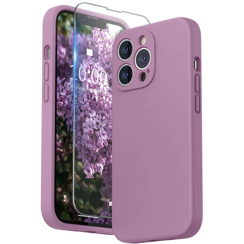 imageSURPHY Case for iPhone 13 Pro Case with Screen Protector 13 Pro Liquid Silicone Phone Cases Camera Protection ampamp Soft Microfiber Lining Pink SandLilac Purple