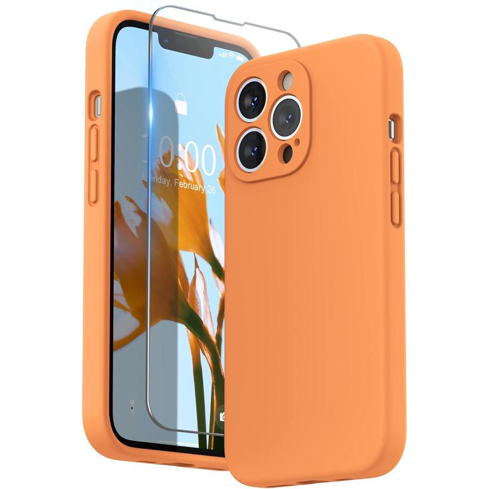 imageSURPHY Case for iPhone 13 Pro Case with Screen Protector 13 Pro Liquid Silicone Phone Cases Camera Protection ampamp Soft Microfiber Lining Pink SandMarigold Orange