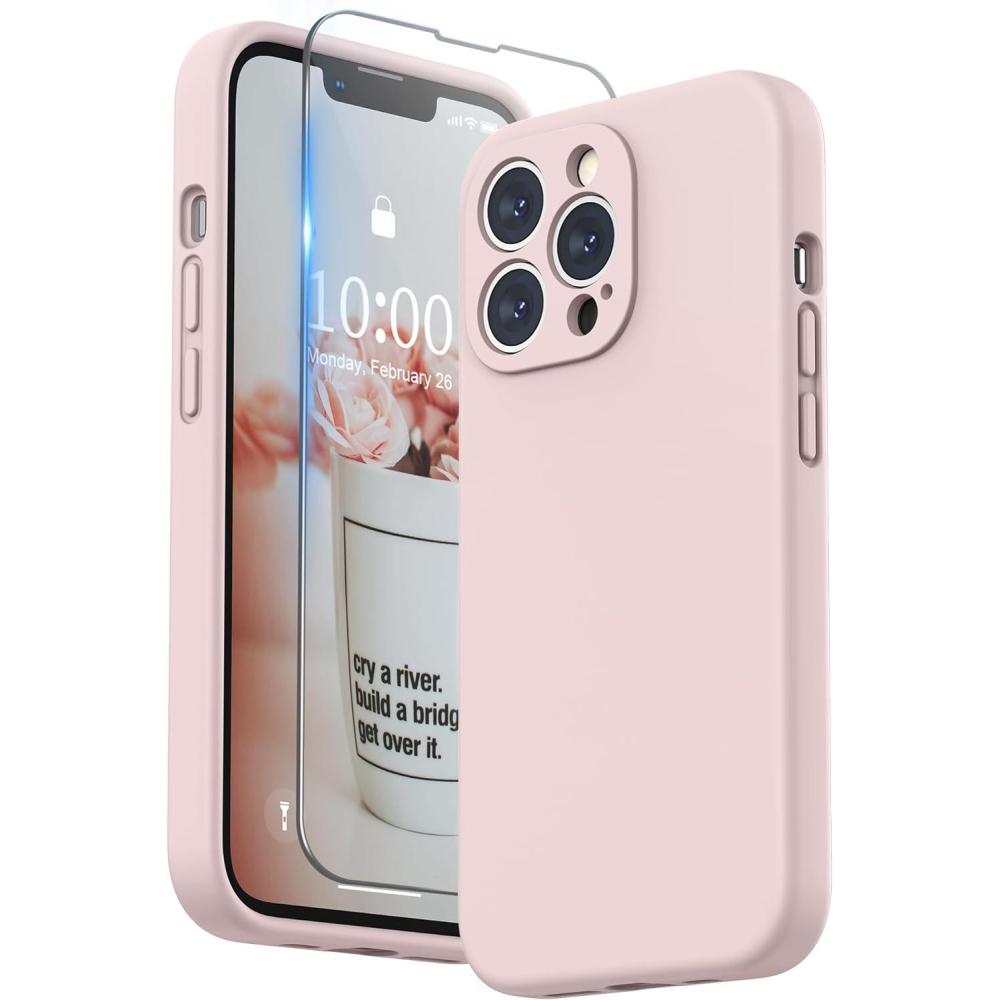 imageSURPHY Case for iPhone 13 Pro Case with Screen Protector 13 Pro Liquid Silicone Phone Cases Camera Protection ampamp Soft Microfiber Lining Pink SandPink Sand