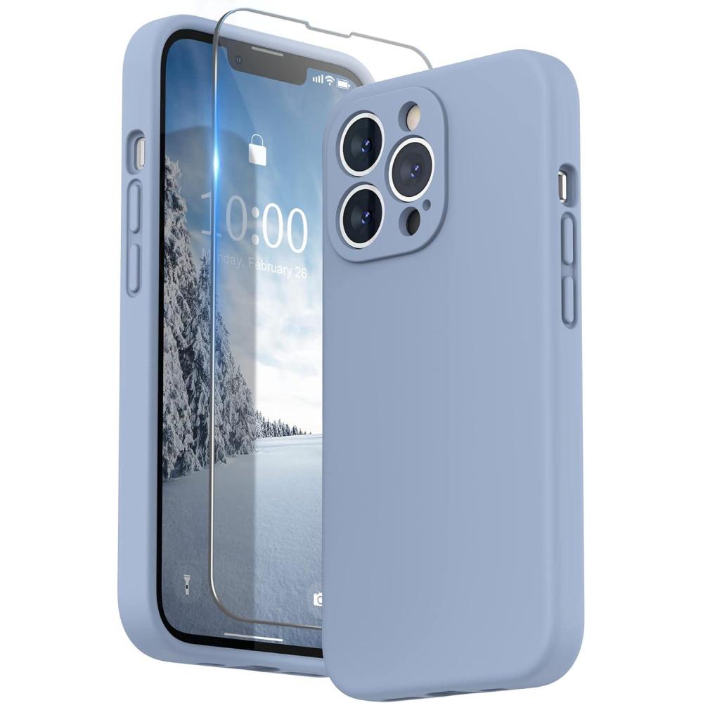 imageSURPHY Case for iPhone 13 Pro Case with Screen Protector 13 Pro Liquid Silicone Phone Cases Camera Protection ampamp Soft Microfiber Lining Pink SandSierra Blue