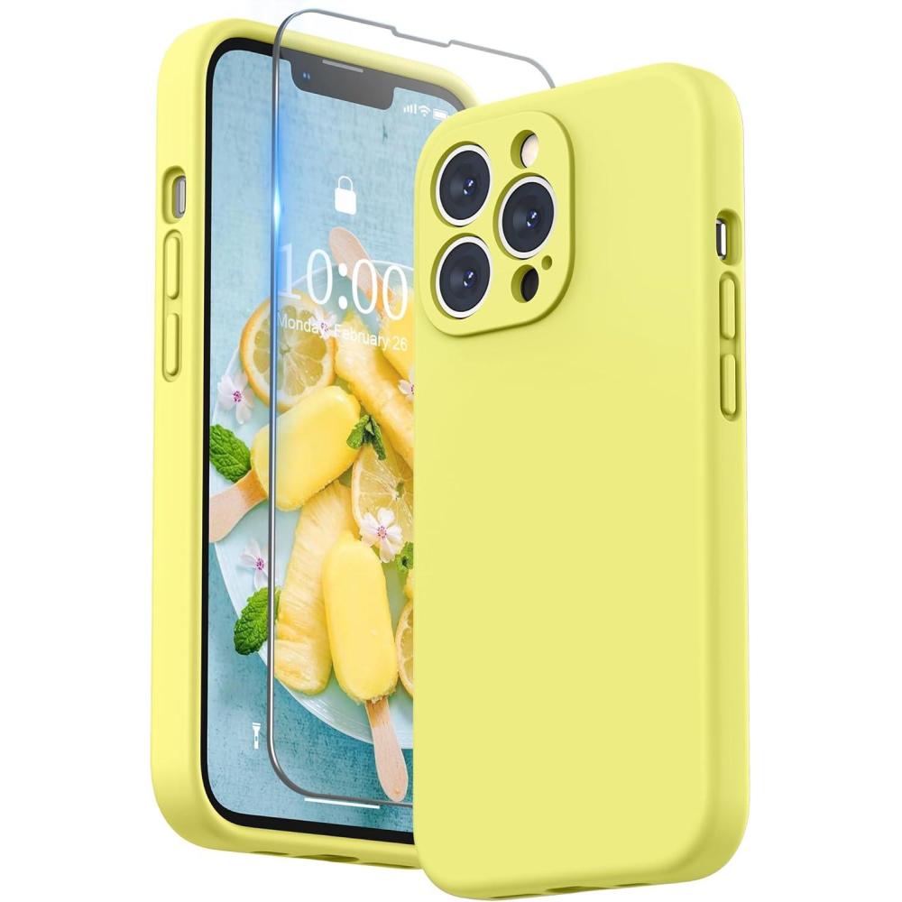 imageSURPHY Case for iPhone 13 Pro Case with Screen Protector 13 Pro Liquid Silicone Phone Cases Camera Protection ampamp Soft Microfiber Lining Pink SandYellow