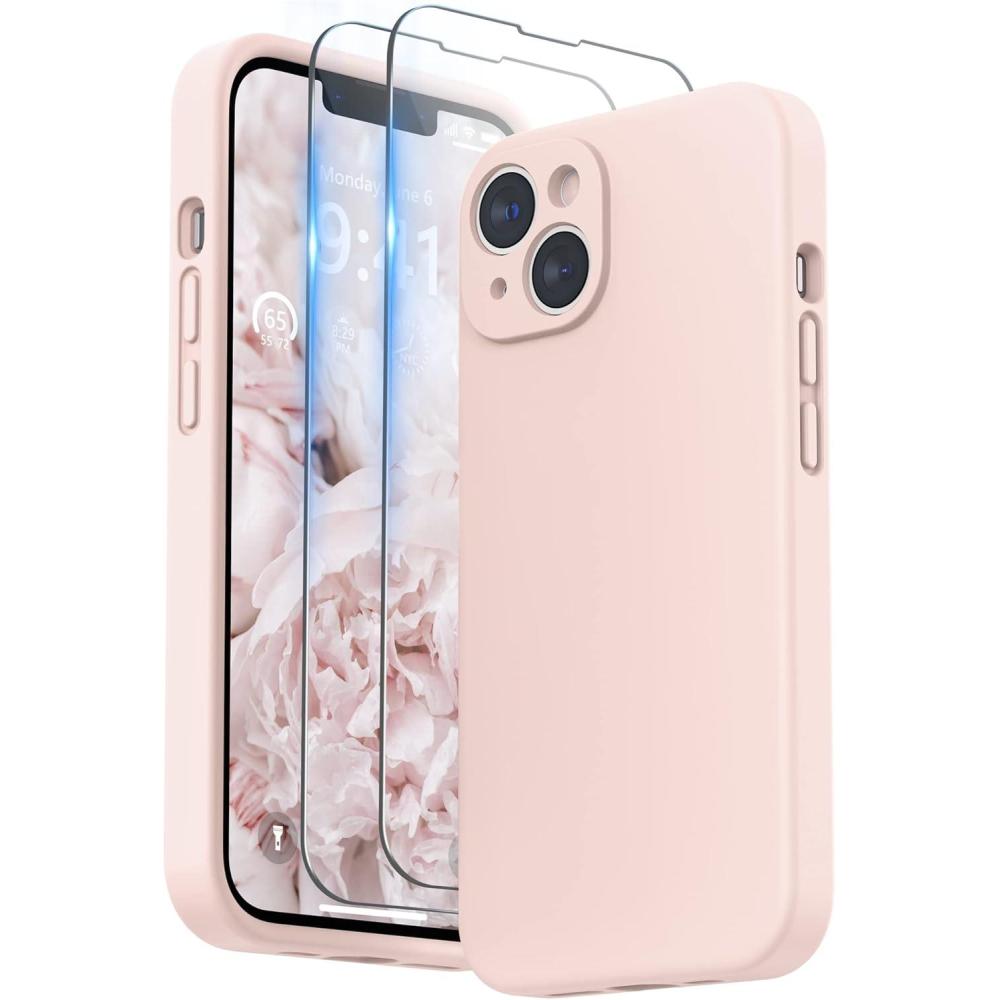 imageSURPHY Case for iPhone 14 Plus Case with Screen Protector and Camera Protection Liquid Silicone Phone Case with Soft Microfiber Lining Pink SandChalk Pink