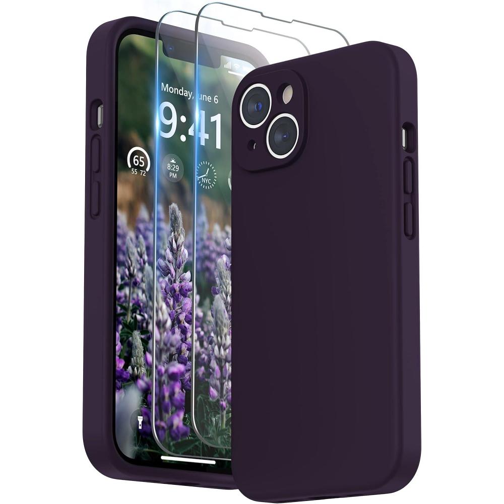 imageSURPHY Case for iPhone 14 Plus Case with Screen Protector and Camera Protection Liquid Silicone Phone Case with Soft Microfiber Lining Pink SandElderberry