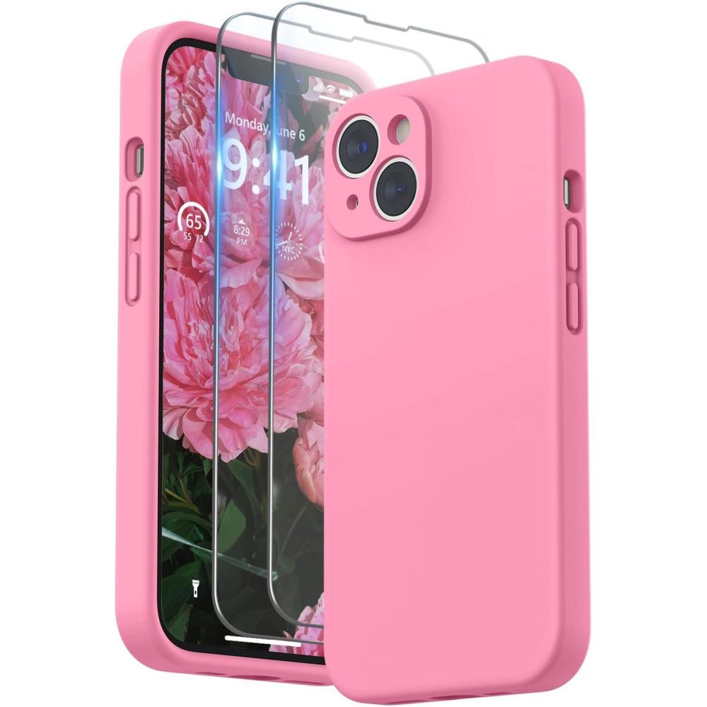 imageSURPHY Case for iPhone 14 Plus Case with Screen Protector and Camera Protection Liquid Silicone Phone Case with Soft Microfiber Lining Pink SandPink