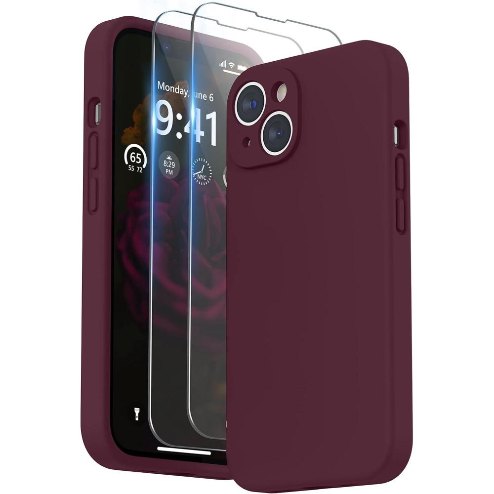 imageSURPHY Case for iPhone 14 Plus Case with Screen Protector and Camera Protection Liquid Silicone Phone Case with Soft Microfiber Lining Pink SandPlum