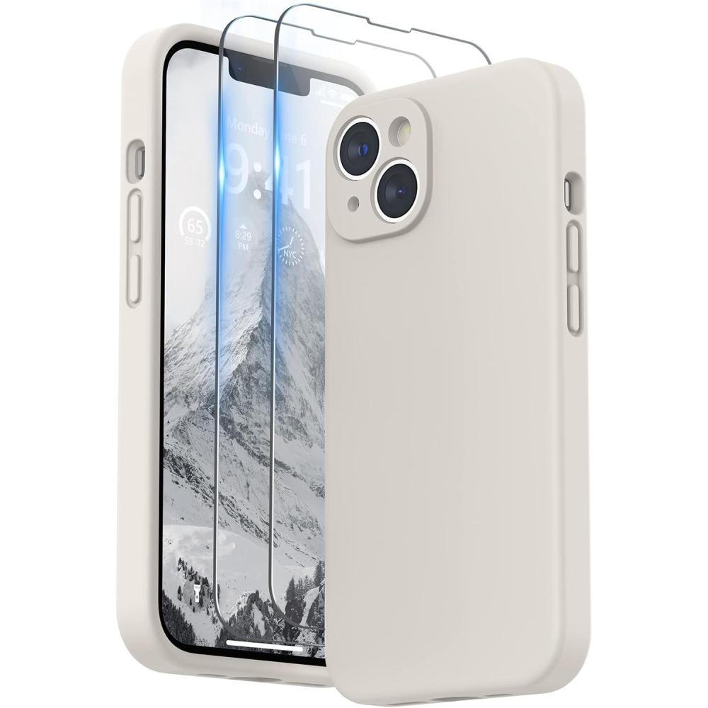 imageSURPHY Case for iPhone 14 Plus Case with Screen Protector and Camera Protection Liquid Silicone Phone Case with Soft Microfiber Lining Pink SandStone