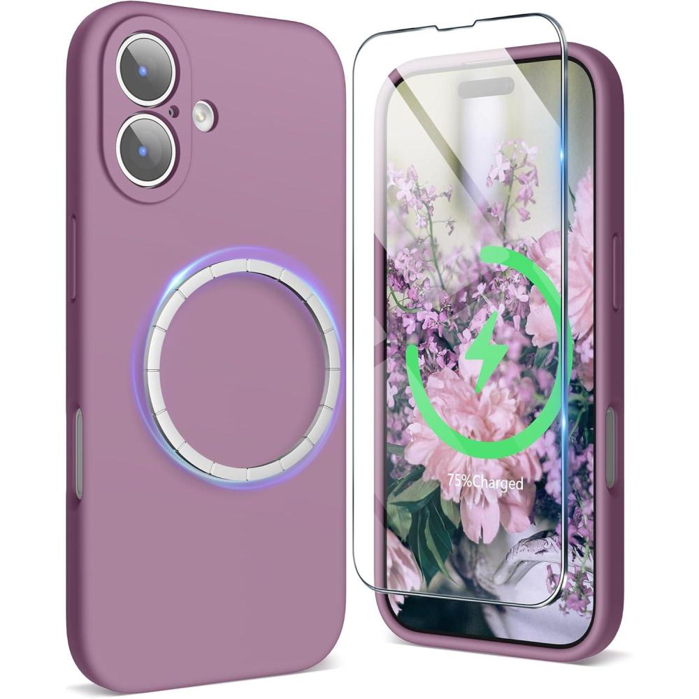 imageSURPHY Case for iPhone 17 Case with Screen Protector 63 inch 2025 Compatible with MagSafe Liquid Silicone 17 Phone Cases Whit Soft Microfiber Lining Lilac PurpleLilac Purple