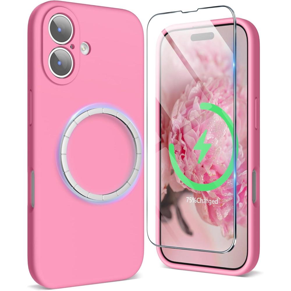 imageSURPHY Case for iPhone 17 Case with Screen Protector 63 inch 2025 Compatible with MagSafe Liquid Silicone 17 Phone Cases Whit Soft Microfiber Lining Lilac PurplePink