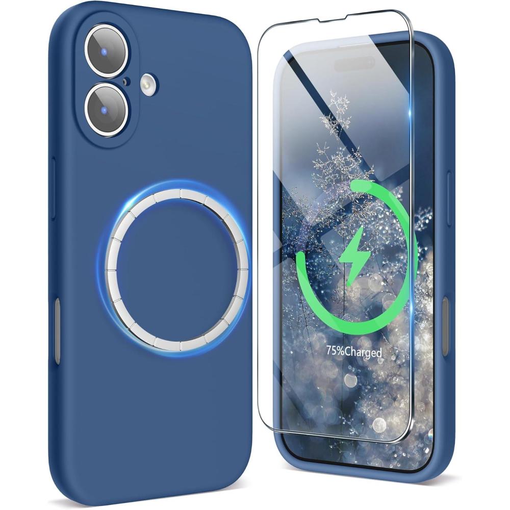 imageSURPHY Case for iPhone 17 Case with Screen Protector 63 inch 2025 Compatible with MagSafe Liquid Silicone 17 Phone Cases Whit Soft Microfiber Lining Lilac PurpleBlue Jay